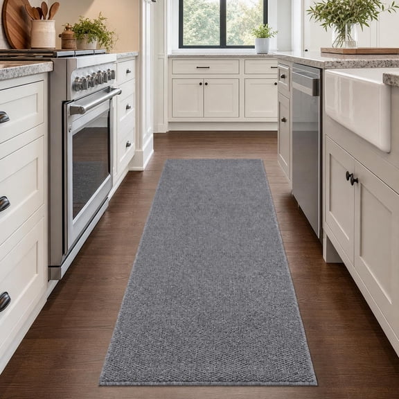 HIWEAVER Gray 2' x 6' Neutral Solid Washable Runner for Hallway Modern Indoor Carpet for Kitchen Non-Slip Stain Resistant Accent Throw Mat for Dining Room Home Decor