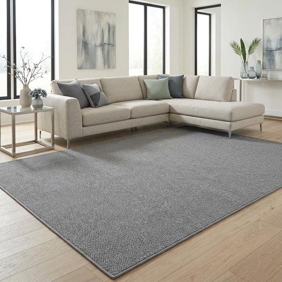 HIWEAVER Gray 5' x 7' Neutral Solid Area Rug for Living Room Modern Washable Indoor Carpet Non-Slip Stain Resistant Accent Floor Cover