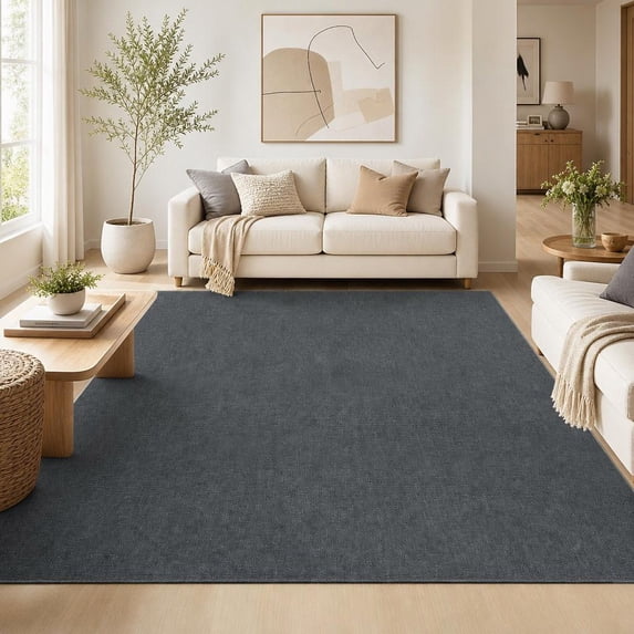 HIWEAVER Gray 8' x 10' Modern Neutral Solid Area Rug for Living Room Bedroom Farmhouse Non Slip Washable Stain Resistant Soft Indoor Carpet Foldable Floor Cover for Home Office Decor