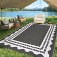thumbnail image 1 of HIWEAVER Gray/White 9' x 12' Outdoor Rug PP Plastic Straw Woven Waterproof Patio Rug with Border Portable Outside Carpet for Balcony Deck Picnic Garden Decor, 1 of 7