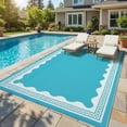 thumbnail image 1 of HIWEAVER Light Blue 8'x 10' Outdoor Rug Garden Decor Scolloped Bordered Carpet Plastic Straw Waterproof Reversible Patio Area Rug for Balcony Deck Picnic Portable Camping Mat, 1 of 8