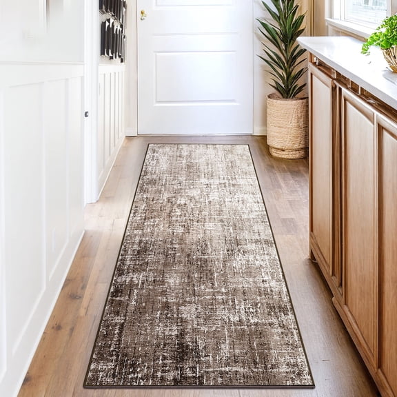 HIWEAVER Light Camel 2′ x 6′ Washable Abstract Runner Rug for Kitchen Indoor Throw Carpet Modern Non-Slip Foldable Floor Cover for Dorm Home Decor