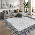 thumbnail image 1 of HIWEAVER Light Gray 8' x 10' Neutral Bordered Plaid Area Rug for Living Room Washable Non Slip Modern Checked Indoor Carpet for Bedroom Decor Low Pile Farmhouse Floor Cover, 1 of 8