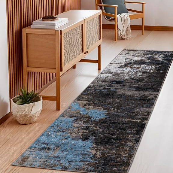 HIWEAVER Modern Abstract Pet Friendly Area Rug for Living Room Washable 6' x 9' Indoor Decor Carpet, Dark Gray/Blue
