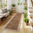 thumbnail image 1 of HIWEAVER Modern Geometric Bordered Non Slip Runner Washable 2' x 6' Throw Rug for Hallway Enterway Neutral Indoor Brown Carpet, 1 of 6