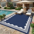 thumbnail image 1 of HIWEAVER Navy 9'x 12' Outdoor Rug Garden Decor Scolloped Bordered Carpet Plastic Straw Waterproof Reversible Patio Area Rug for Balcony Deck Picnic Portable Camping Mat, 1 of 8