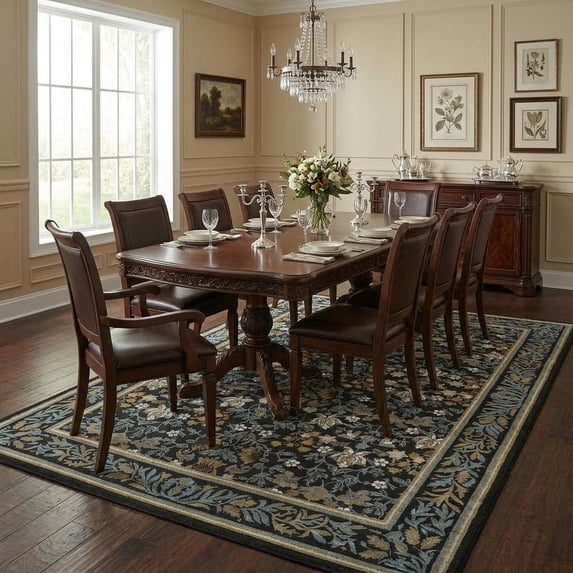 HIWEAVER Navy/Black 6' x 9' Distressed Floral Vintage Area Rug for Living Room Washable Non Slip Indoor Carpet for Bedroom Decor Low Pile Farmhouse Floor Cover