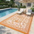 thumbnail image 1 of HIWEAVER Orange/White 9'x 12' Outdoor Rug Garden Decor Abstract Sun Pattern Carpet Plastic Straw Waterproof Reversible Patio Area Rug for Balcony Deck Picnic Portable Camping Mat, 1 of 8