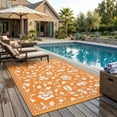 thumbnail image 1 of HIWEAVER Orange/White 9'x 12' Outdoor Rug Garden Decor Scalloped Bordered Floral Carpet Plastic Straw Waterproof Reversible Patio Area Rug for Balcony Deck Picnic Portable Camping Mat, 1 of 6