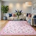 thumbnail image 1 of HIWEAVER Pink 5' x 7' Area Rug for Living Room Bedroom Washable Scalloped Bordered Floral Pattern Non Slip Indoor Carpet Room Decor, 1 of 8
