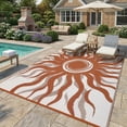 thumbnail image 1 of HIWEAVER Red/White 9'x 12' Outdoor Rug Garden Decor Abstract Sun Pattern Carpet Plastic Straw Waterproof Reversible Patio Area Rug for Balcony Deck Picnic Portable Camping Mat, 1 of 8