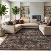 HIWEAVER Vintage Red 8 x 10 Distressed Floral Vintage Area Rug for Living Room Washable Non Slip Indoor Carpet for Bedroom Decor Low Pile Farmhouse Floor Cover