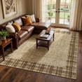 thumbnail image 1 of HIWEAVER Yellow 10' x 13' Neutral Bordered Plaid Area Rug for Living Room Washable Non Slip Modern Checked Indoor Carpet for Bedroom Decor Low Pile Farmhouse Floor Cover, 1 of 7