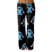 HIXOWIA Halloween Stitch Pajama Pants Clothing for Womens Pajama Stitch Pjs Cotton Trousers Kawaii Warm Woolen Anime Cartoon Casual Home Summer Women Gifts Pants, Stitch Clothing Women