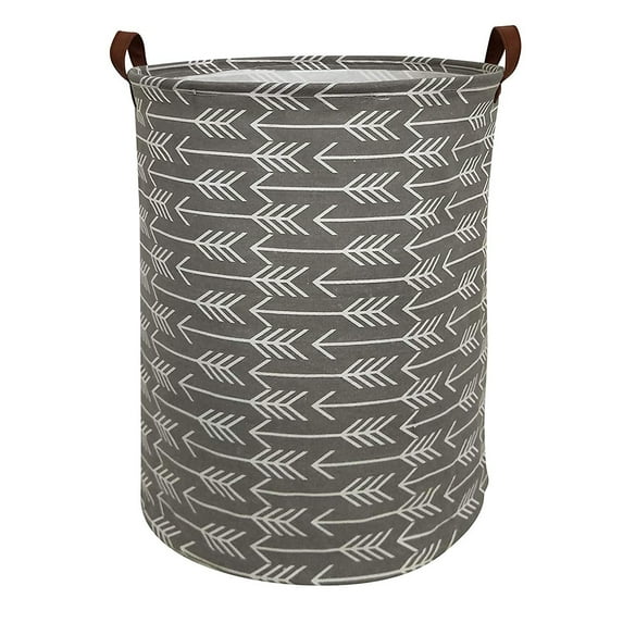 HIYAGON Large Storage Baskets, 19.7"H x 15.7"D Waterproof Gray Laundry Baskets, Collapsible Canvas Basket for Storage Bin for Kids Room, Toy Organizer, Home Decor, Baby Hamper( Round - Grey Arrows )