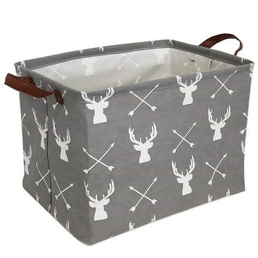 Rectangular Storage Box, Fabric Storage Bin for Organizing Toys,Collapsible Storage Basket for Baby, Kids or Pets, Clothing, Books. Nursery Basket ( Rectangular - Grey Deers )