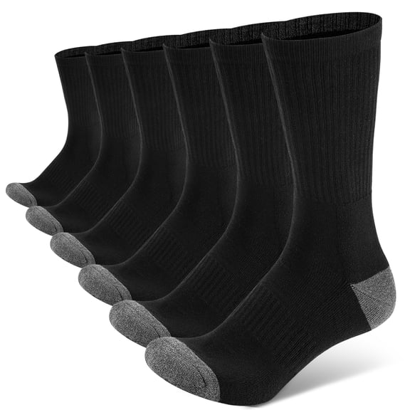 HIYATO 6 Pairs Mens Work Socks Cotton Crew Coushion Work Socks for Men & Women with 79% Soft Cotton,18% Polyester, 3% Lycra-elastane