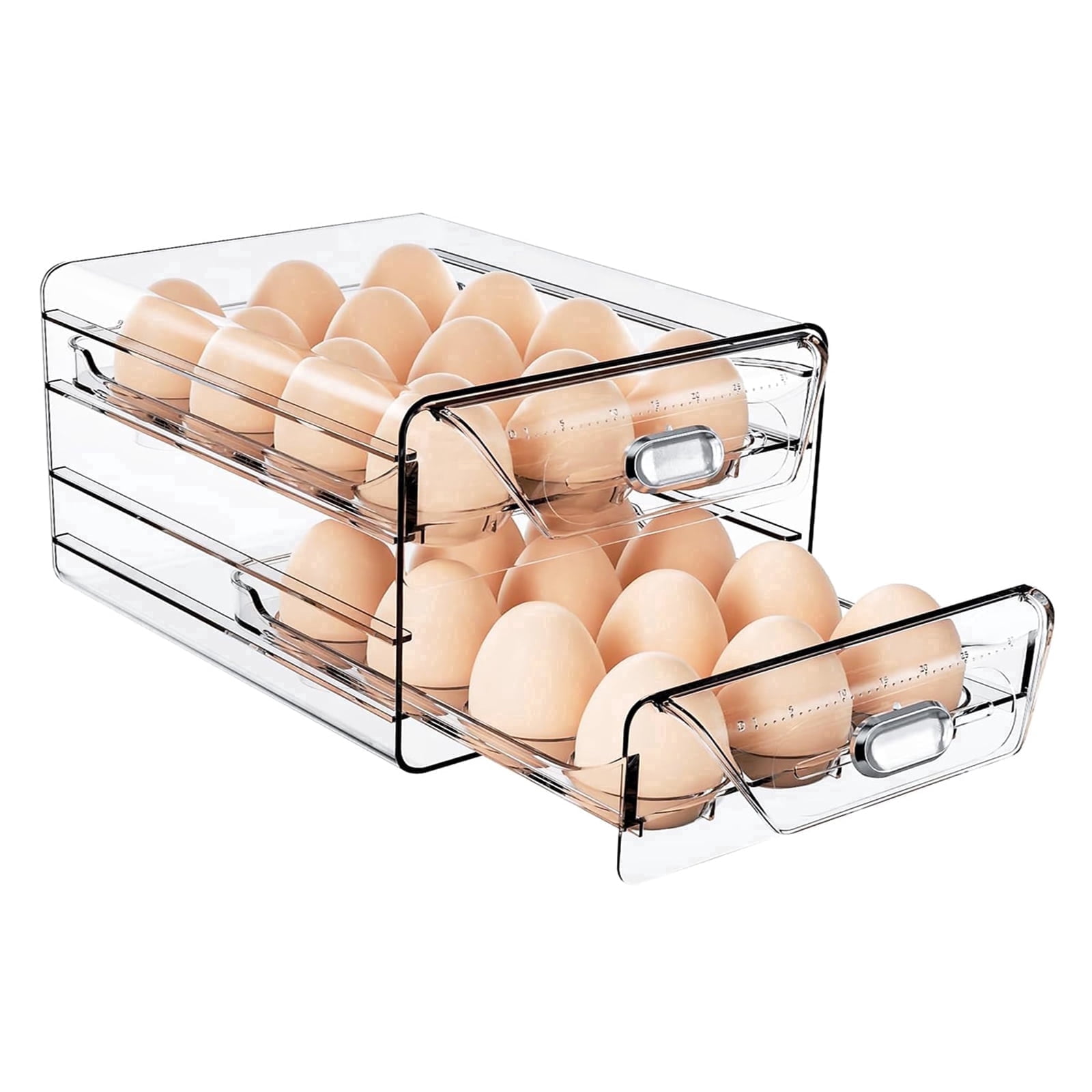 HIYOHIYO Clear 24 Grid Egg Storage for Refrigerator with Drawers, Time Scale Marking, Large Capacity, 2 Layer