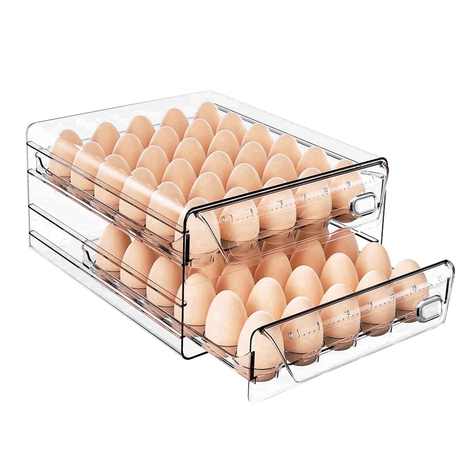 HIYOHIYO Clear 60 Grid Egg Holder for Fridge with Drawers, Large Capacity Eggs Container for Refrigerator , 2 Layer