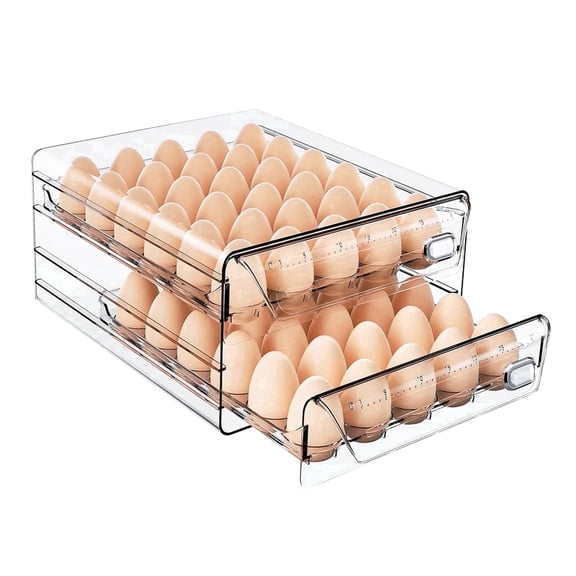 HIYOHIYO Clear 60 Grid Egg Holder for Fridge with Drawers, Large Capacity Eggs Container for Refrigerator , 2 Layer