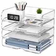 HIYOHIYO Clear Office Home Desk Organizer for A4 Letter Paper, Stackable, 4 Tier