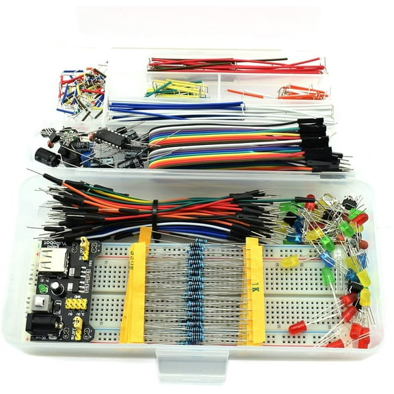 HJ Garden Electronic Component Assorted Kit for Arduino, Raspberry Pi, STM32 etc. 830 Breadboard + Jumper + Power Module + Resistor + Capacitor + LED + S (Pack of 458pcs)