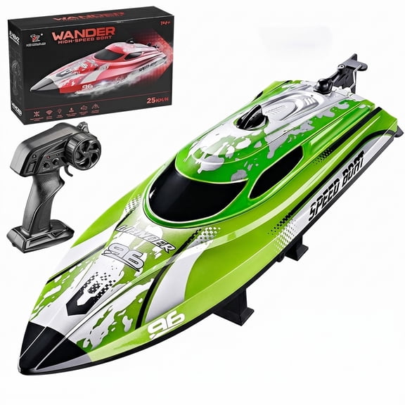 HJ820 High Speed RC Speedboat 25kmh Remote Control Boat With 2.4GHz 120m Range Self Righting LED Navigation Lights For Pool Lake Pond( Green / 1 Battery )
