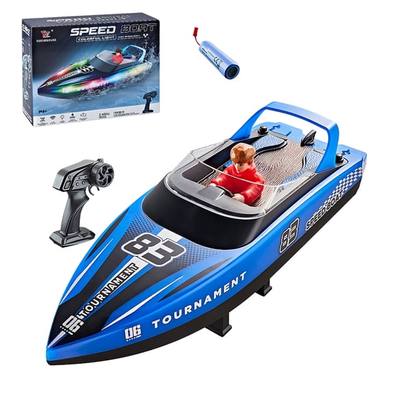HJ821 RC Speedboat for Adults, 2.4GHz Dual-Propeller High-Speed RC Racing Boat with Lights, Electric Watercraft Model for Pool, Lake
