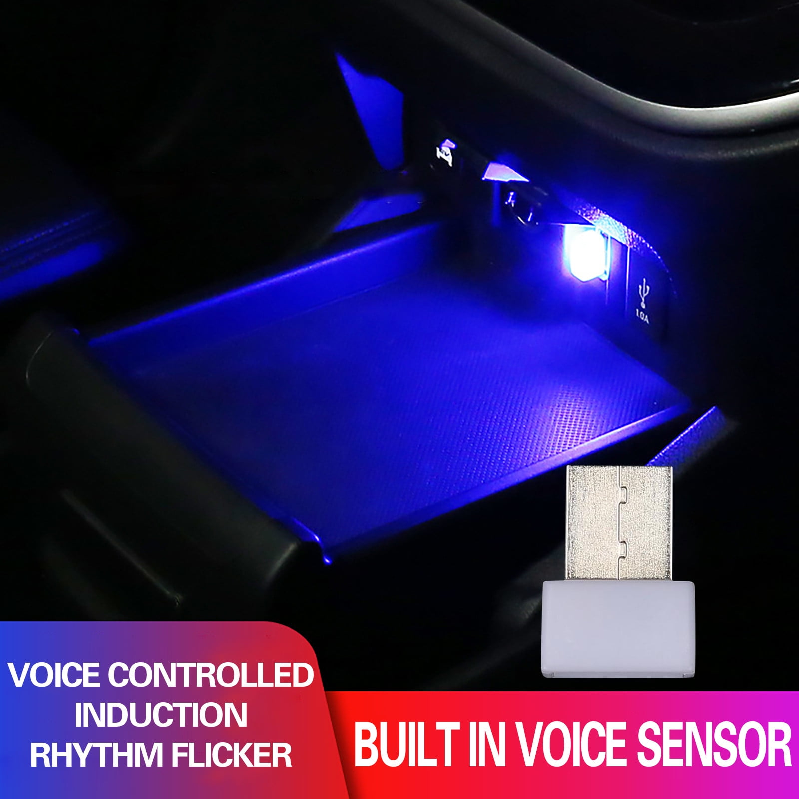 HJHSFKKKD Mini Sevencolor Voiceactivated LED Lights Car Interior