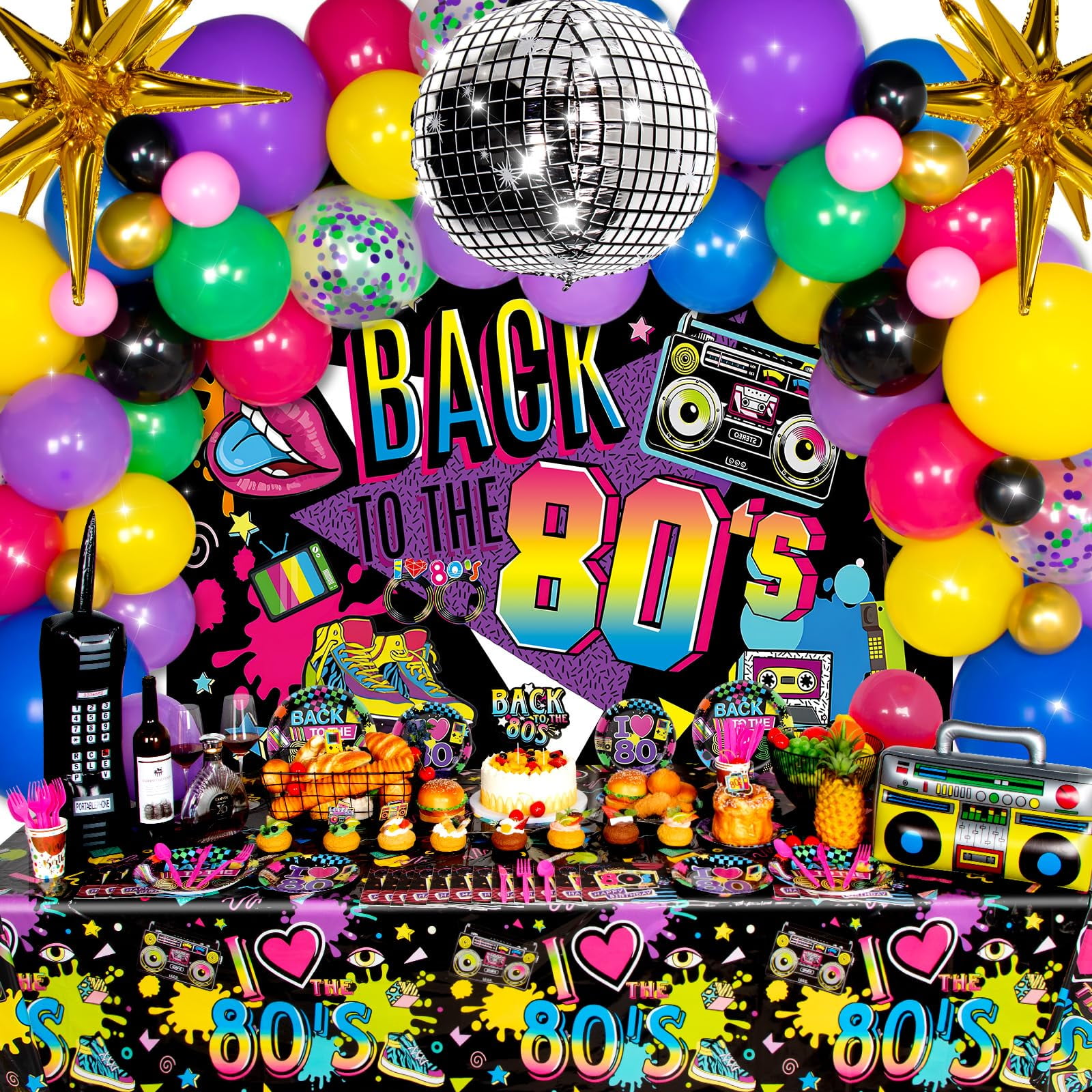 HJINGY 80s Decorations, MMF7 80s 90s Theme Birthday Supplies Includes ...