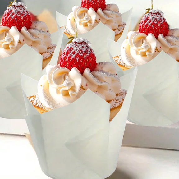 HJJLRH 50Pcs Tulip Cupcake Liners, Greaseproof Muffin Baking Cups, Non-Stick Tall Tulip Pastry Wrappers for Cupcakes, Muffins, Birthday Party, Halloween & Home Baking