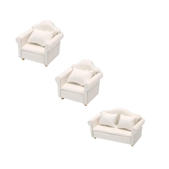 HJJLRH DIY Dollhouse Sofa&Armchair with Pillow Mini Dolls House Furniture Couch&Chair Miniature Wooden Furniture Handmade Crafts Supplies Dollhouse Toy Dollhouse Accessories