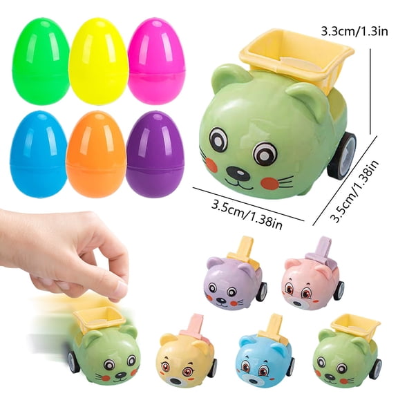 HJJLRH Easter Eggs with Toys, Plastic Eggs with Cute Pull Back Cars, Easter Basket Stuffers, Party Favors for Kids, Classroom Prize Supplies