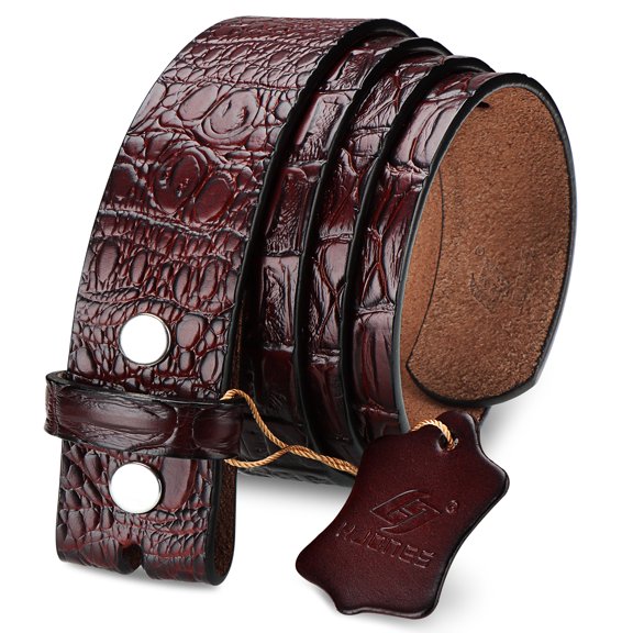 HJONES Men’s Replacement Belt no Buckle Belt Strap, Men's Leather Belt with Silver Snap On Belt Without Buckle 1 1/2” Wide(Brown-crocodile,42inch)