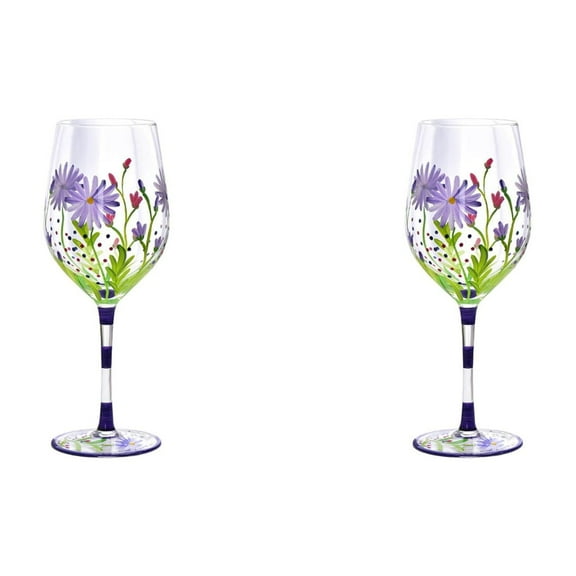 HJQEQVD 2 PCS Watercolor Floral Wine Glasses Hand Painted Wine Glass with Stemmed Spring Leaves Colored Wine Glasses for Home Office Decor Ornament Gifts