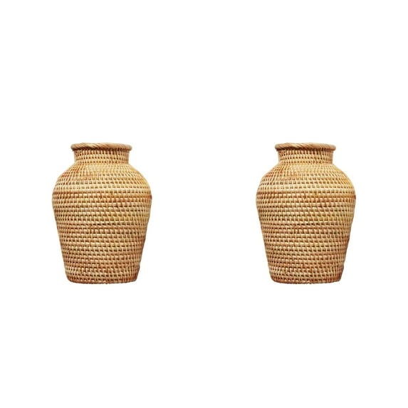 HJQEQVD 2 Pcs Wicker Flower Basket Vase Rustic Rattan Plant Holder Basket Woven Straw Dried Flower Vase Country Style Decorative Vase French Tall Floor Vase for Bathroom Bedroom Living Room