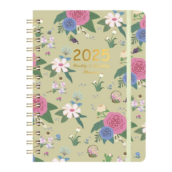 HJQEQVD 2025 Planner with Hourly Schedule & Vertical Weekly Layout 2025 Weekly Planner for Time Management Monthly Tabs Pen Holder Spiral Bound Leather Soft Cover,A One Size
