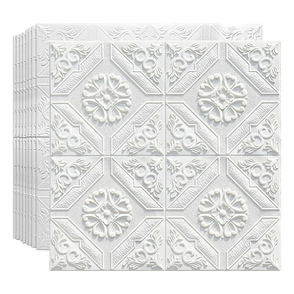 HJQEQVD 3D Wall Panels Peel and Stick, White Self-Adhesive Foam Stone 3D Wallpaper, Textured Faux Brick Wall Panels for Interior Wall Decor, Home Decoration, (3PCS, 70x70cm)