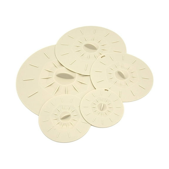 HJQEQVD 5-Pack Silicone Microwave Splatter Covers, Reusable Stretch Lids for Bowls Plates Pots Pans Skillets, Heat-Resistant Food Storage Caps 5 Sizes Beige