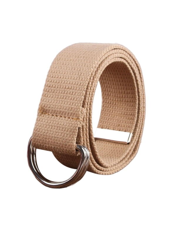 Canvas Belt Belt for Men Women with Metal Double D Ring Buckle Casual Pants Canvas Belt D Buckle Half Ring 48inchKhaki
