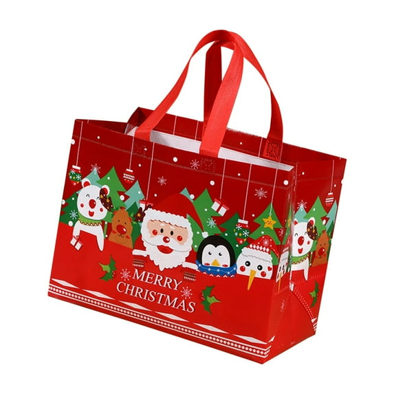 HJQEQVD Christmas Tote Bags with Handle Large Christmas Gift Bag Reusable Non-Woven Grocery Shopping Totes Merry Christmas Words Santa Treat Bags for Xmas Holiday Gift Wrapping Shopping 12.8" x 9.8"
