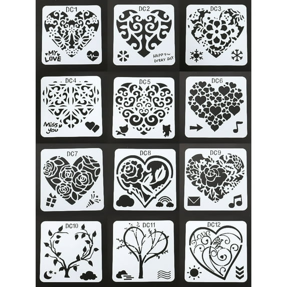 HJQEQVD Heart Style Journal Stencils Supplies Planner Bullet Stencils Plastic Stencils DIY Drawing Templates Set for Journaling Notebook Scrapbook Cards Decorations