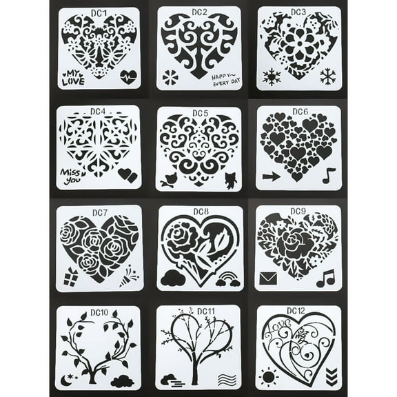 HJQEQVD Heart Style Journal Stencils Supplies Planner Bullet Stencils Plastic Stencils DIY Drawing Templates Set for Journaling Notebook Scrapbook Cards Decorations