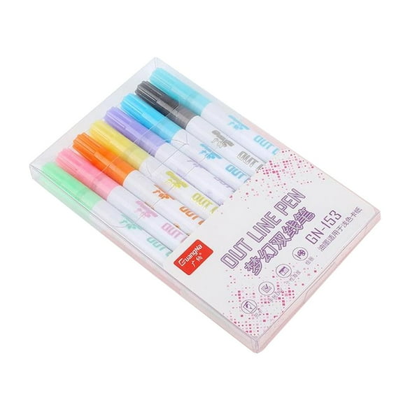 HJQEQVD Ink Pens for Writing Glitter Color Fluorescent Marker Metal Color Pen Double Line Pen 8pc/set 5ml Basic Pens