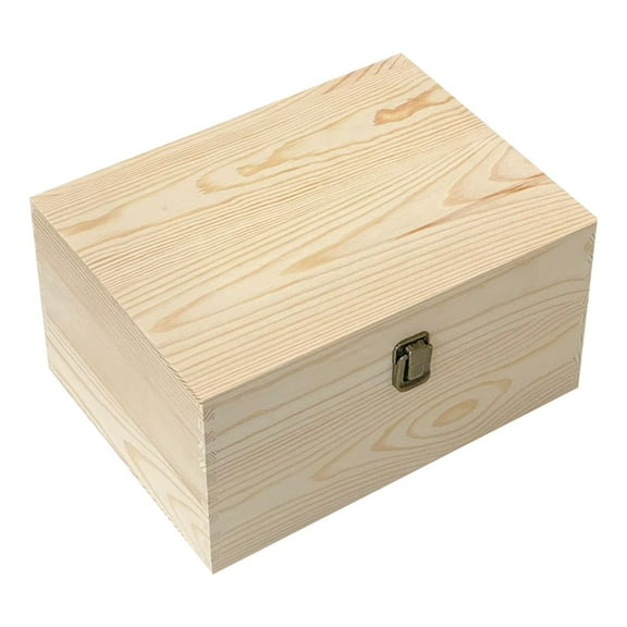 HJQEQVD Large Unfinished Wooden Box with Hinged Lid and Front Clasp, Rectangle Unpainted Crafts DIY Wood Boxes Treasure Chest Stash Box for Art Gifts Jewelry Home Storage, 12x9x6 Inch