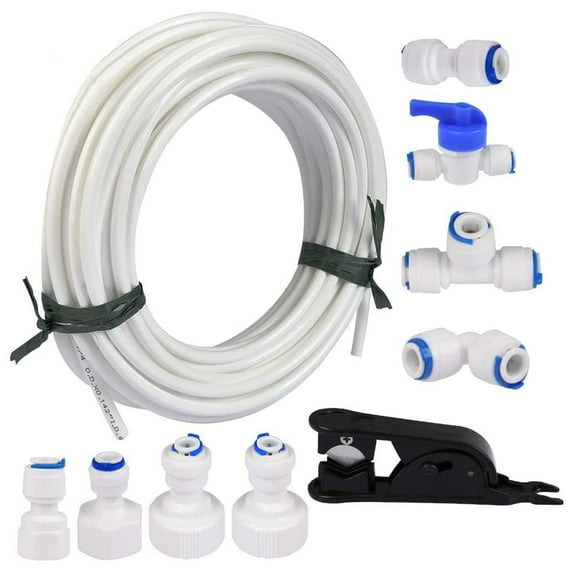 HJQEQVD Refrigerator Water Line Kit Connection 1/4 Compression Ice Maker Installation Kit 1/4"OD Tubing with Quick Connect for Fridge IceMaker RO Systems Water Filter Faucet Feed Water Adapetr 32.8ft