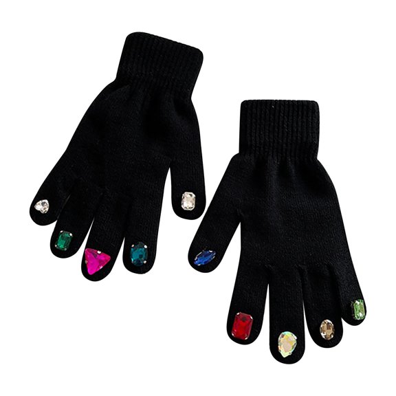HJQEQVD Rhinestone Gloves Korean Color Rhinestones Gloves Knitting Finger Nail Winter Fashions for Outdoor Supplies Black