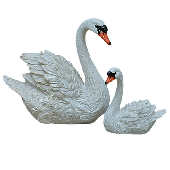 HJQEQVD White Swan Polyresin Garden Statues Set of 2 - Full Color Weatherproof Bird Figurines for Outdoor Lawn Patio Decoration Swan Sculpture Pair