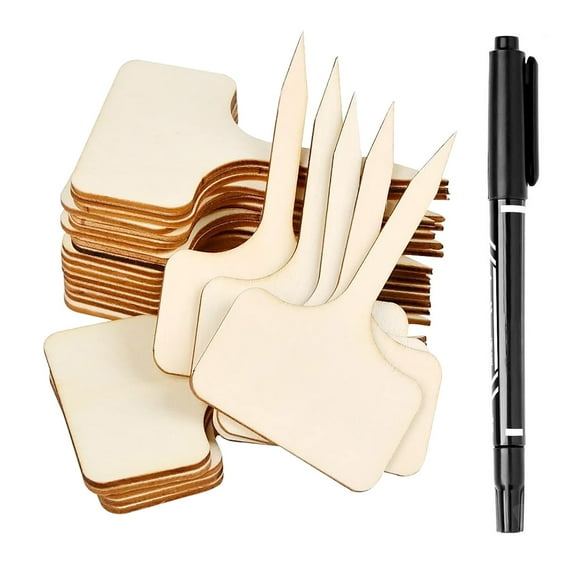 HJQEQVD Wooden Sign Gardening Plant Label Insert Ground 50Pcs with Marker Pen 2ml Easy to Write and Very Eye-Catching for Potted Plants and Gardens