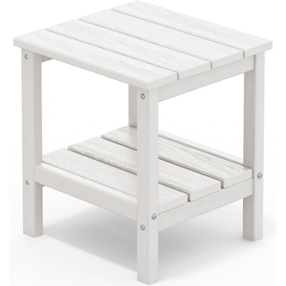 HJTER 2-Tier HDPE Outdoor Side Table, Weatherproof Rectangular Adirondack Side Table, White